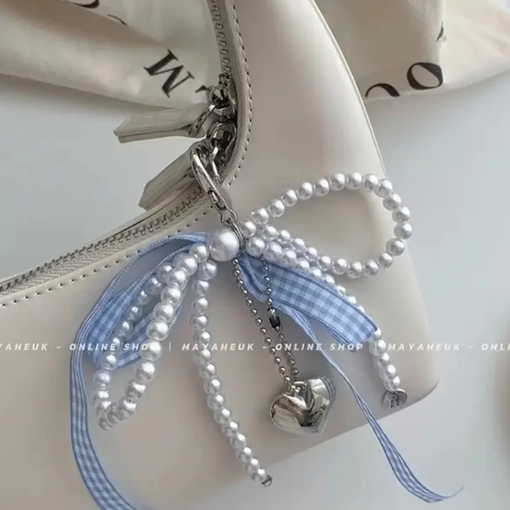 Silver Heart Key Holder with Blue Ribbon - Picture 2 of 4